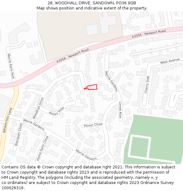 28, WOODHALL DRIVE, SANDOWN, PO36 9QB: Location map and indicative extent of plot