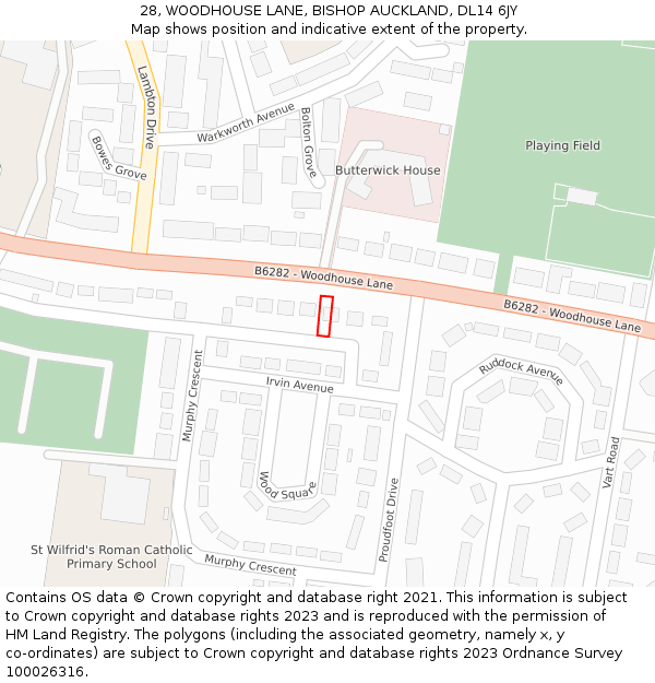 28, WOODHOUSE LANE, BISHOP AUCKLAND, DL14 6JY: Location map and indicative extent of plot