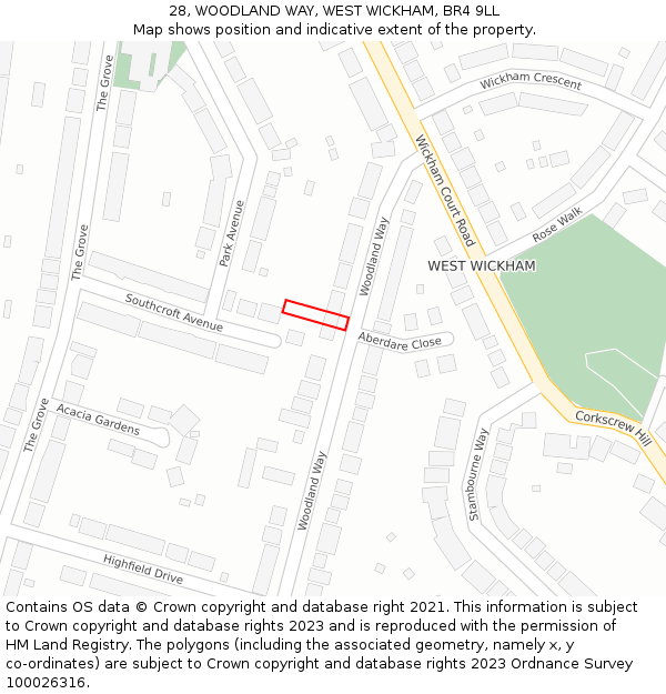 28, WOODLAND WAY, WEST WICKHAM, BR4 9LL: Location map and indicative extent of plot