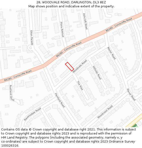 28, WOODVALE ROAD, DARLINGTON, DL3 8EZ: Location map and indicative extent of plot