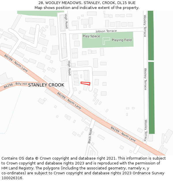 28, WOOLEY MEADOWS, STANLEY, CROOK, DL15 9UE: Location map and indicative extent of plot