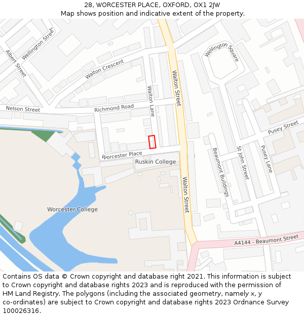 28, WORCESTER PLACE, OXFORD, OX1 2JW: Location map and indicative extent of plot