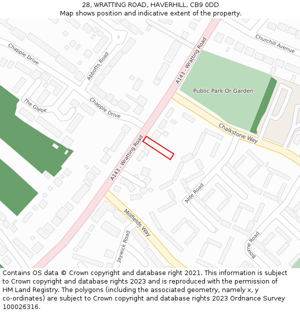 28, WRATTING ROAD, HAVERHILL, CB9 0DD: Location map and indicative extent of plot