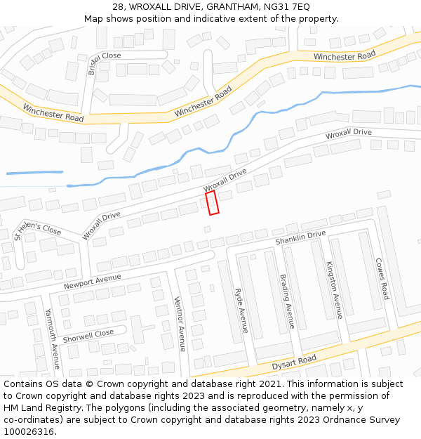 28, WROXALL DRIVE, GRANTHAM, NG31 7EQ: Location map and indicative extent of plot