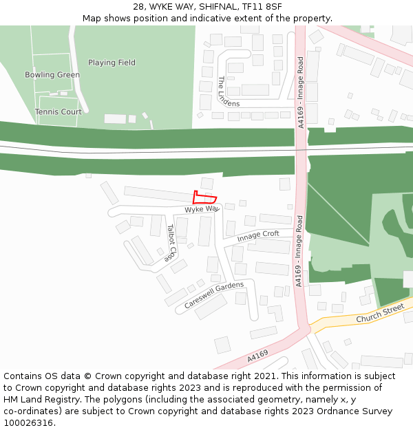 28, WYKE WAY, SHIFNAL, TF11 8SF: Location map and indicative extent of plot