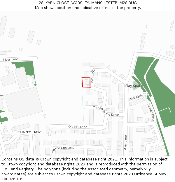 28, YARN CLOSE, WORSLEY, MANCHESTER, M28 3UG: Location map and indicative extent of plot