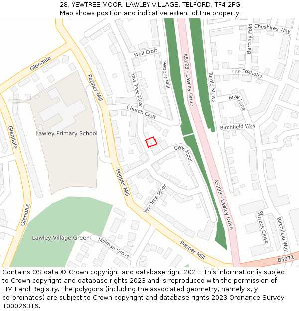 28, YEWTREE MOOR, LAWLEY VILLAGE, TELFORD, TF4 2FG: Location map and indicative extent of plot