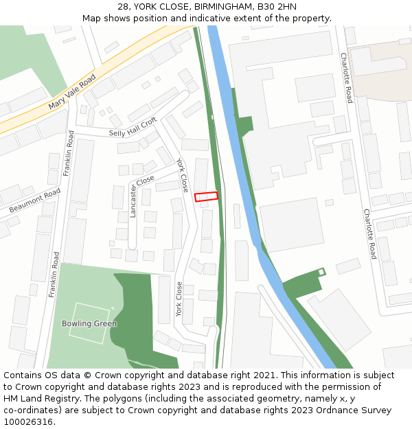 28, YORK CLOSE, BIRMINGHAM, B30 2HN: Location map and indicative extent of plot