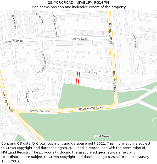 28, YORK ROAD, NEWBURY, RG14 7NJ: Location map and indicative extent of plot