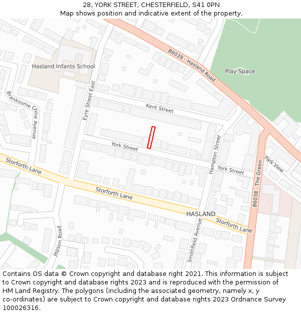 28, YORK STREET, CHESTERFIELD, S41 0PN: Location map and indicative extent of plot