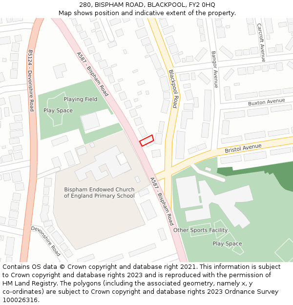 280, BISPHAM ROAD, BLACKPOOL, FY2 0HQ: Location map and indicative extent of plot