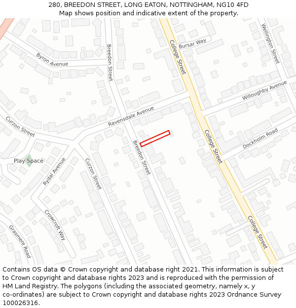 280, BREEDON STREET, LONG EATON, NOTTINGHAM, NG10 4FD: Location map and indicative extent of plot