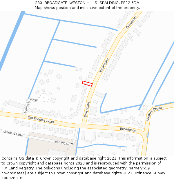 280, BROADGATE, WESTON HILLS, SPALDING, PE12 6DA: Location map and indicative extent of plot