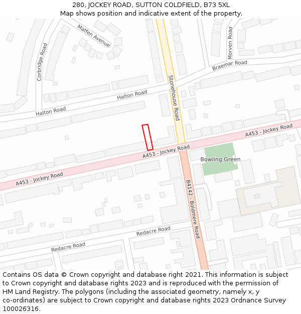 280, JOCKEY ROAD, SUTTON COLDFIELD, B73 5XL: Location map and indicative extent of plot