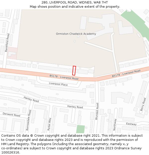 280, LIVERPOOL ROAD, WIDNES, WA8 7HT: Location map and indicative extent of plot