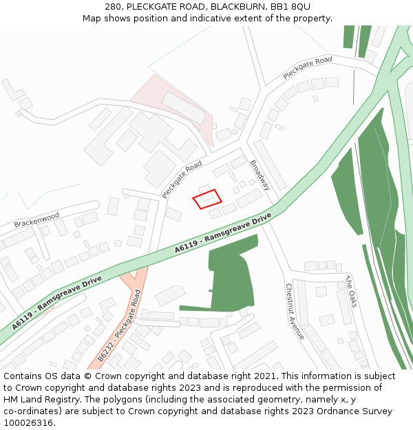 280, PLECKGATE ROAD, BLACKBURN, BB1 8QU: Location map and indicative extent of plot