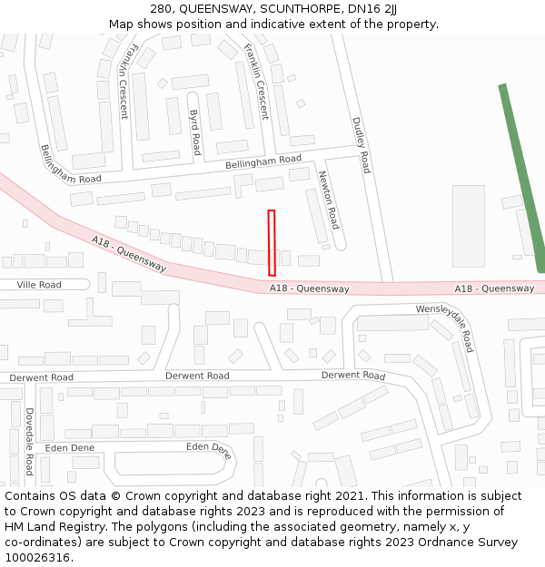 280, QUEENSWAY, SCUNTHORPE, DN16 2JJ: Location map and indicative extent of plot