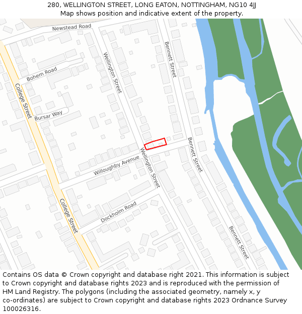 280, WELLINGTON STREET, LONG EATON, NOTTINGHAM, NG10 4JJ: Location map and indicative extent of plot