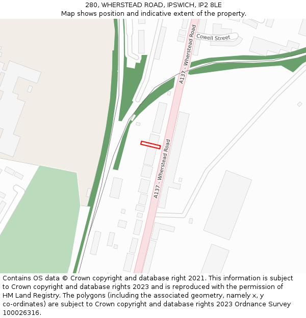 280, WHERSTEAD ROAD, IPSWICH, IP2 8LE: Location map and indicative extent of plot