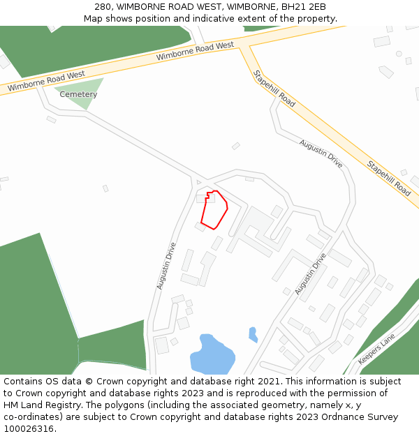 280, WIMBORNE ROAD WEST, WIMBORNE, BH21 2EB: Location map and indicative extent of plot