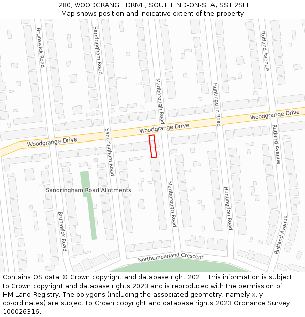 280, WOODGRANGE DRIVE, SOUTHEND-ON-SEA, SS1 2SH: Location map and indicative extent of plot