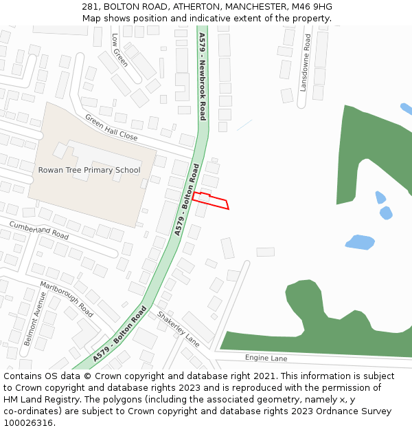 281, BOLTON ROAD, ATHERTON, MANCHESTER, M46 9HG: Location map and indicative extent of plot