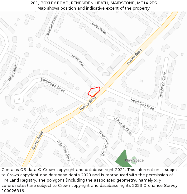 281, BOXLEY ROAD, PENENDEN HEATH, MAIDSTONE, ME14 2ES: Location map and indicative extent of plot