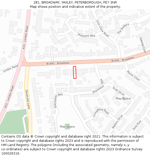 281, BROADWAY, YAXLEY, PETERBOROUGH, PE7 3NR: Location map and indicative extent of plot