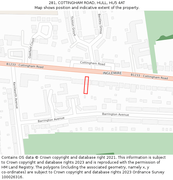 281, COTTINGHAM ROAD, HULL, HU5 4AT: Location map and indicative extent of plot