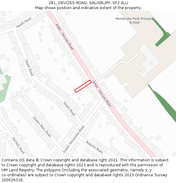 281, DEVIZES ROAD, SALISBURY, SP2 9LU: Location map and indicative extent of plot