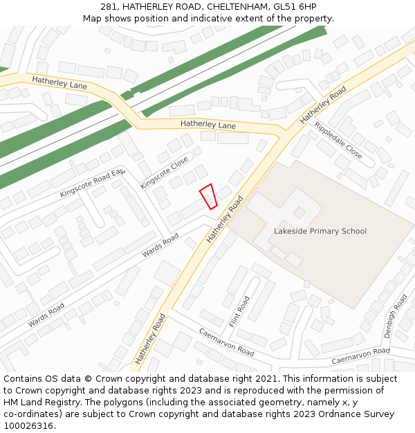 281, HATHERLEY ROAD, CHELTENHAM, GL51 6HP: Location map and indicative extent of plot