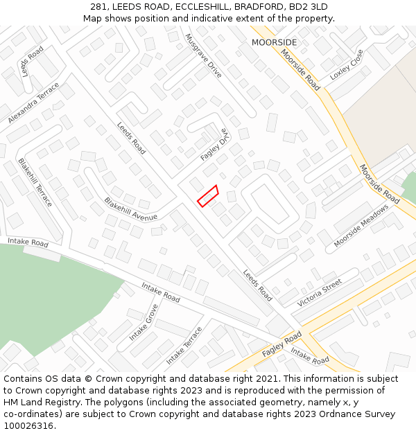 281, LEEDS ROAD, ECCLESHILL, BRADFORD, BD2 3LD: Location map and indicative extent of plot