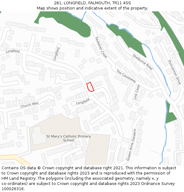 281, LONGFIELD, FALMOUTH, TR11 4SS: Location map and indicative extent of plot