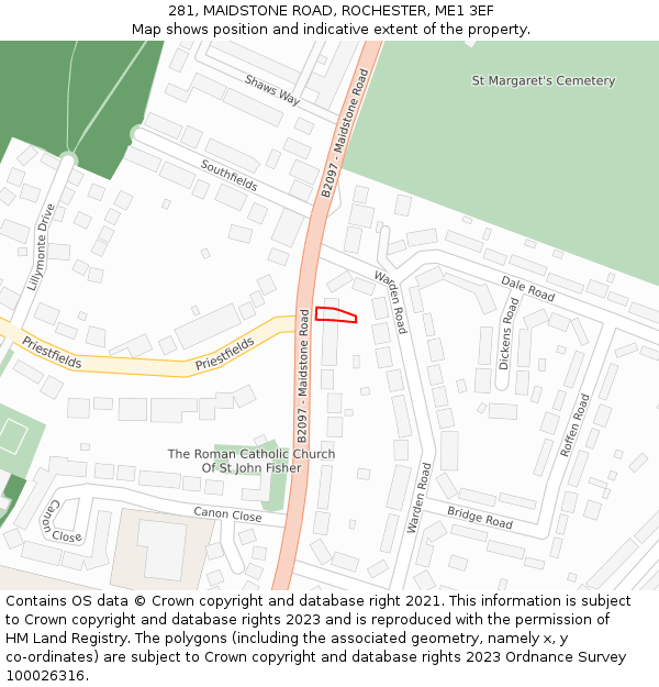 281, MAIDSTONE ROAD, ROCHESTER, ME1 3EF: Location map and indicative extent of plot