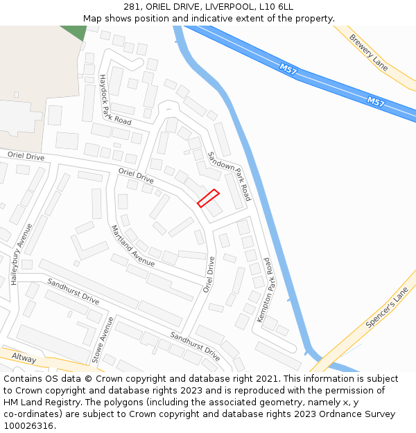 281, ORIEL DRIVE, LIVERPOOL, L10 6LL: Location map and indicative extent of plot