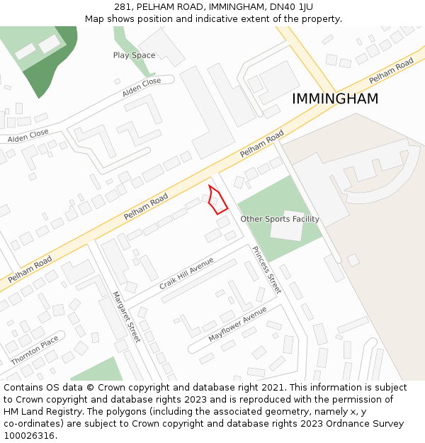 281, PELHAM ROAD, IMMINGHAM, DN40 1JU: Location map and indicative extent of plot