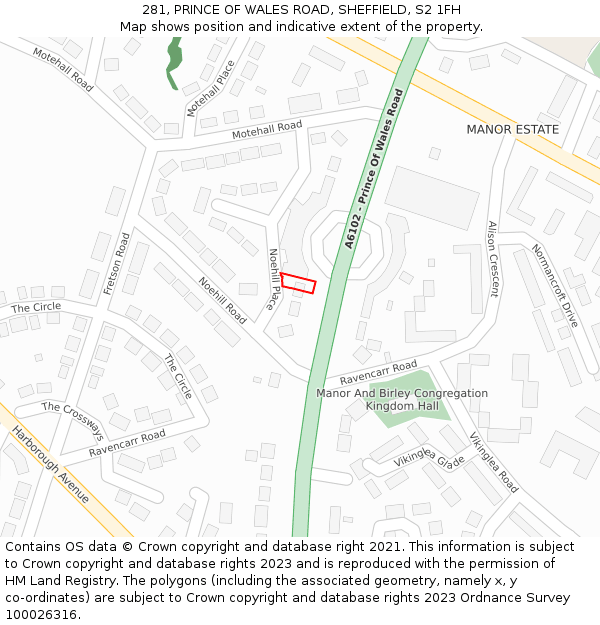 281, PRINCE OF WALES ROAD, SHEFFIELD, S2 1FH: Location map and indicative extent of plot