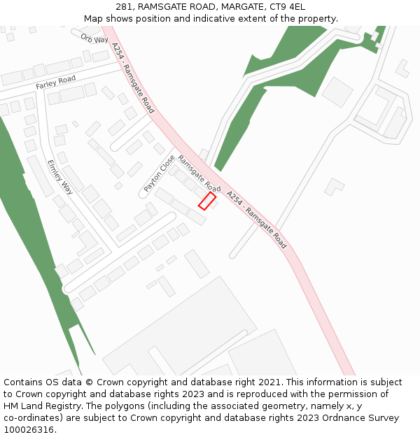 281, RAMSGATE ROAD, MARGATE, CT9 4EL: Location map and indicative extent of plot