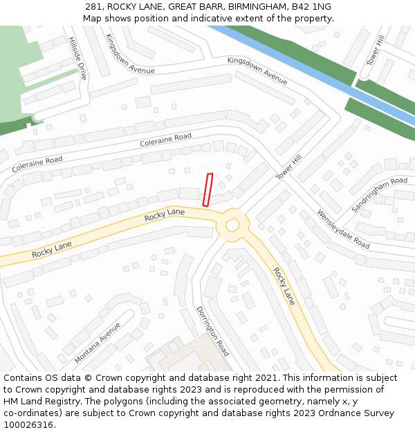 281, ROCKY LANE, GREAT BARR, BIRMINGHAM, B42 1NG: Location map and indicative extent of plot