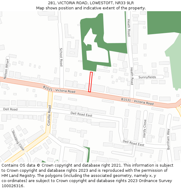 281, VICTORIA ROAD, LOWESTOFT, NR33 9LR: Location map and indicative extent of plot