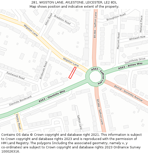 281, WIGSTON LANE, AYLESTONE, LEICESTER, LE2 8DL: Location map and indicative extent of plot