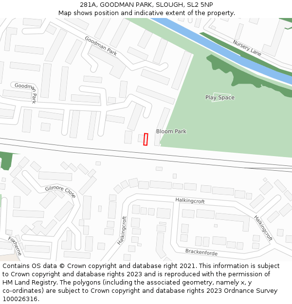 281A, GOODMAN PARK, SLOUGH, SL2 5NP: Location map and indicative extent of plot