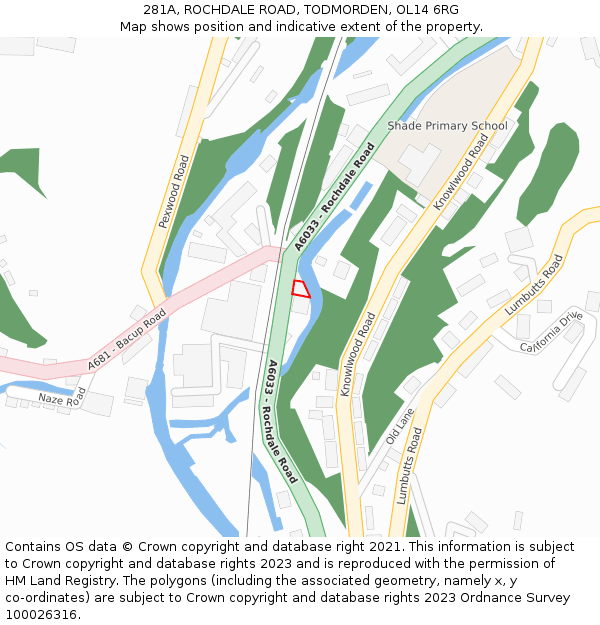 281A, ROCHDALE ROAD, TODMORDEN, OL14 6RG: Location map and indicative extent of plot