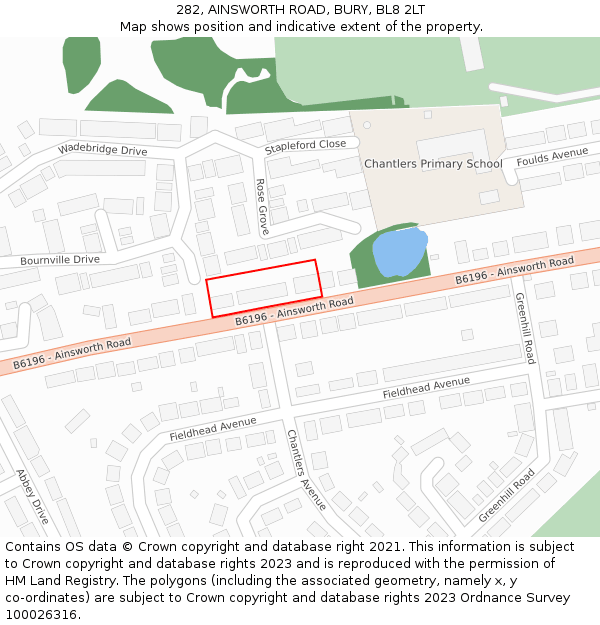 282, AINSWORTH ROAD, BURY, BL8 2LT: Location map and indicative extent of plot
