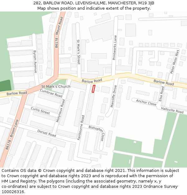 282, BARLOW ROAD, LEVENSHULME, MANCHESTER, M19 3JB: Location map and indicative extent of plot