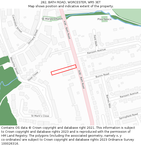 282, BATH ROAD, WORCESTER, WR5 3ET: Location map and indicative extent of plot