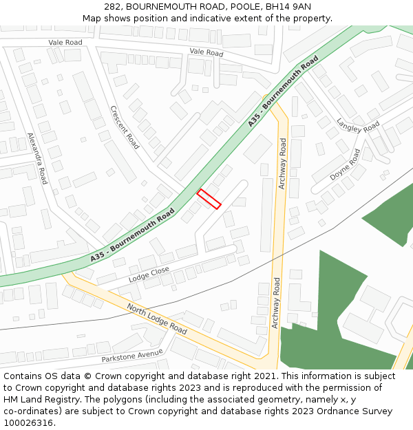 282, BOURNEMOUTH ROAD, POOLE, BH14 9AN: Location map and indicative extent of plot