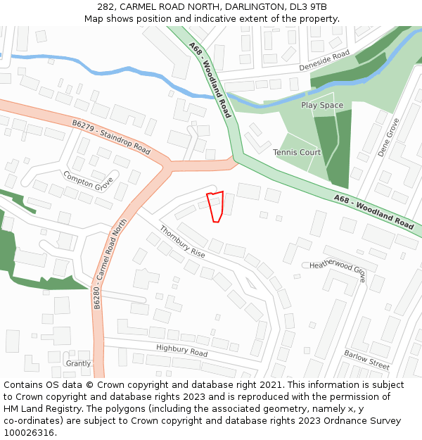 282, CARMEL ROAD NORTH, DARLINGTON, DL3 9TB: Location map and indicative extent of plot