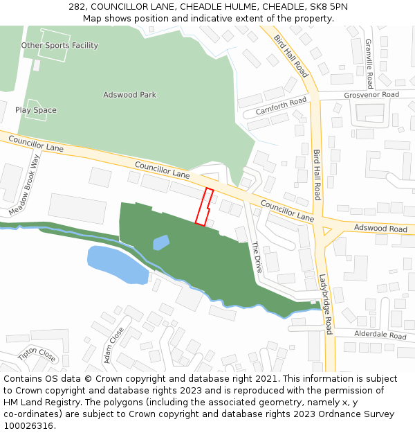 282, COUNCILLOR LANE, CHEADLE HULME, CHEADLE, SK8 5PN: Location map and indicative extent of plot