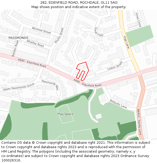 282, EDENFIELD ROAD, ROCHDALE, OL11 5AG: Location map and indicative extent of plot